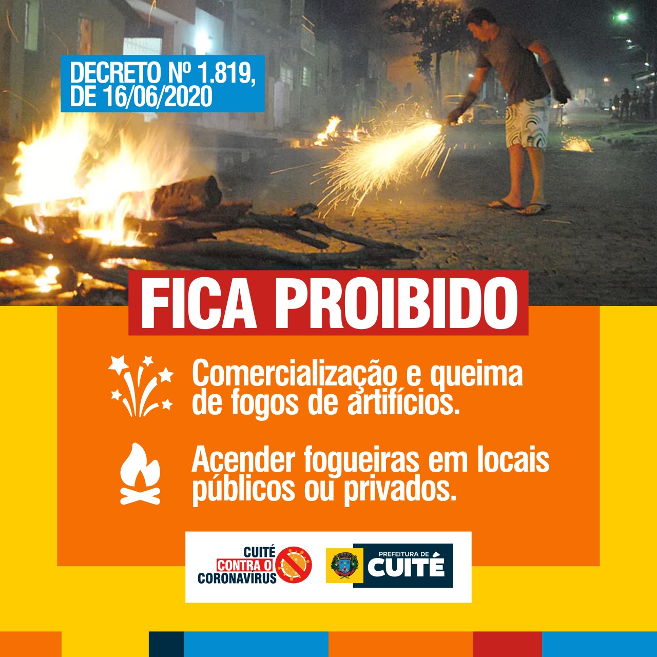 Prefeitura de Cuité publica decreto que proíbe fogos de artifício e fogueiras