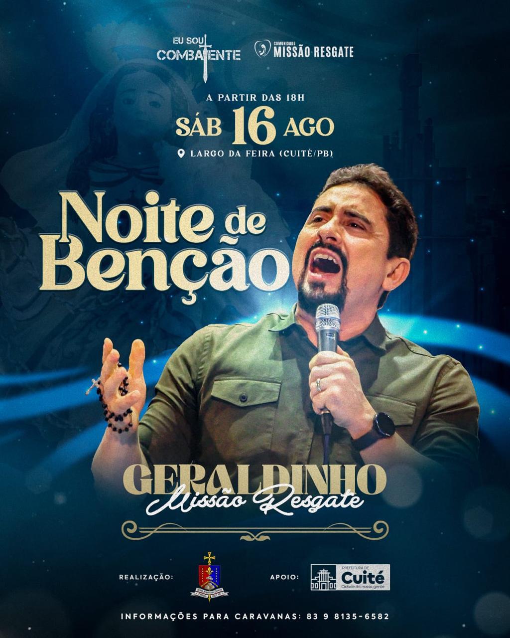 Cuité celebra 224 anos da Paróquia de Nossa Senhora das Mercês com noite de bênçãos e show do missionário Geraldinho Correia