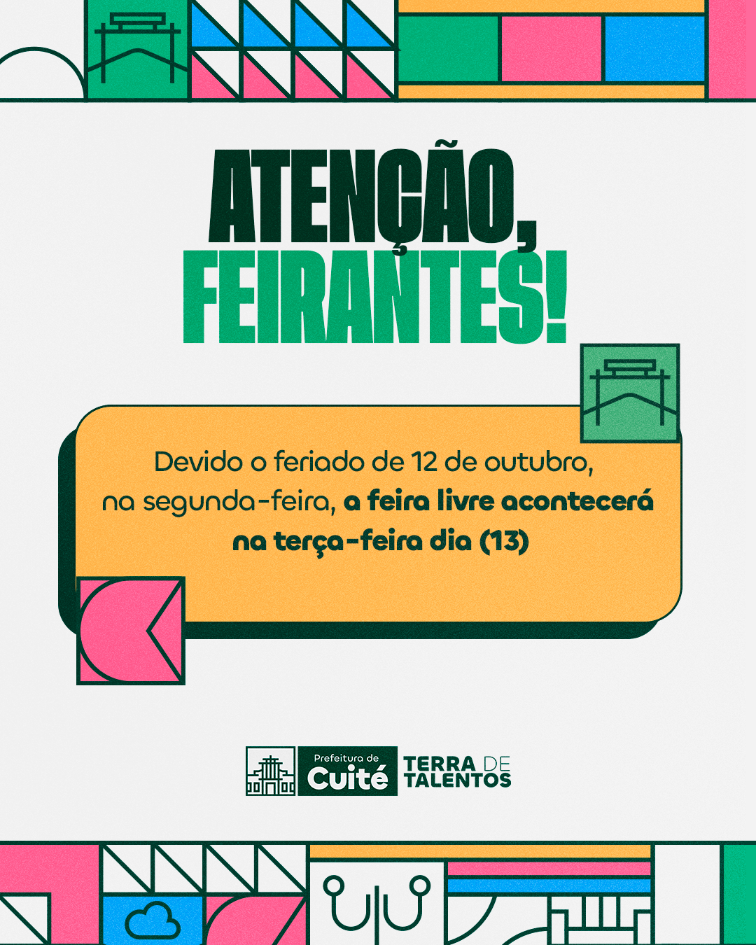 Feira livre de Cuité será realizada na terça-feira devido ao feriado de 12 de outubro